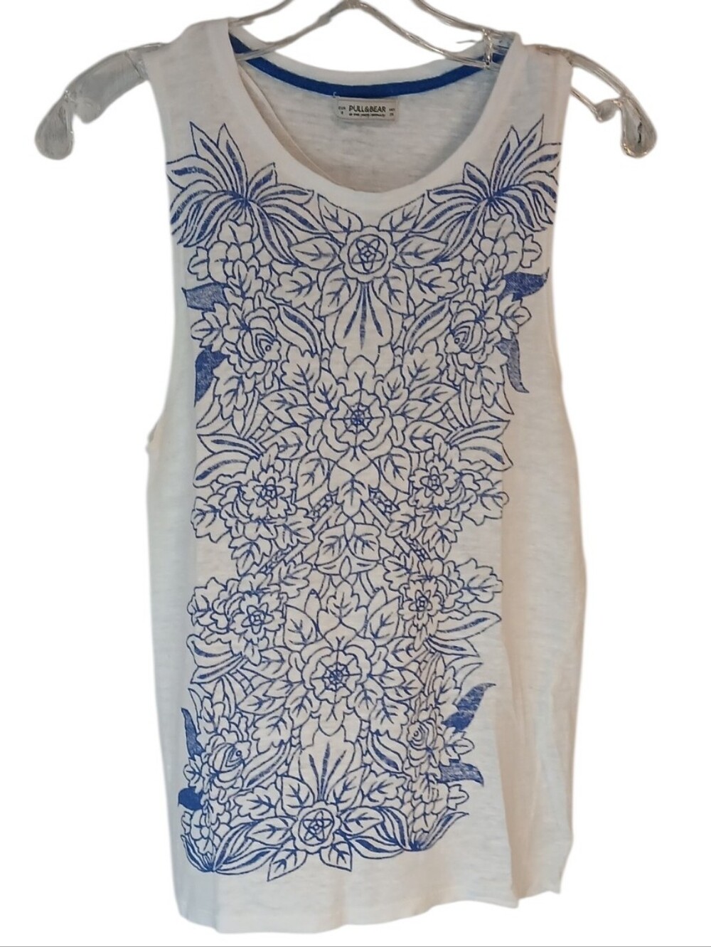 Pull&Bear White Floral-Print Sleeveless Tank Top Size Small